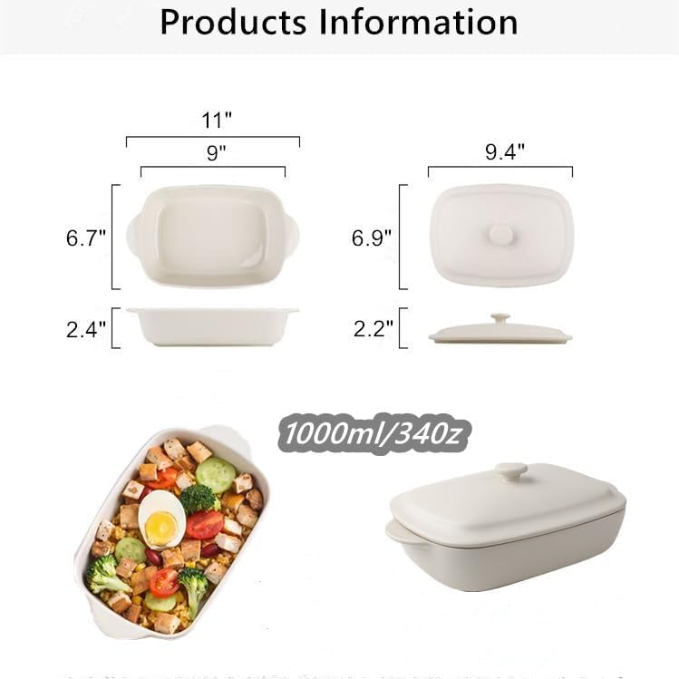 TUSIMI Ceramic Casserole Dish with Lid,33oz Covered Rectangular Baking Dish with Lid,Deep Casserole Cookware Bakeware,Oven Safe and Dishwash Safe - Image 4